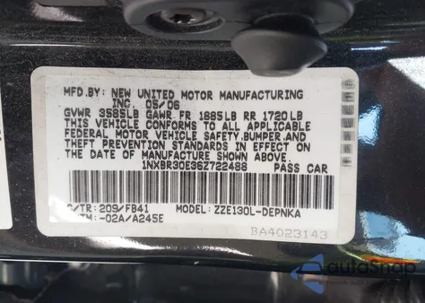 2006 Toyota Corolla Le z USA, uszkodzony, nr VIN 1NXBR30E36Z722488